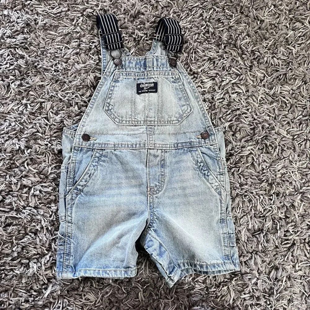 OshKosh‎ B'Gosh Toddler Boys Adjustable Strap Stretch Denim Overalls Blue 24M